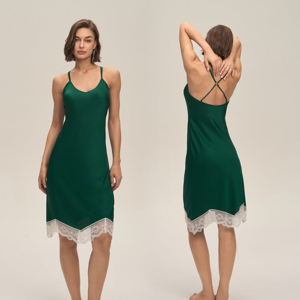 Women's Solid-Color Satin Lace Backless Camisole Pajamas