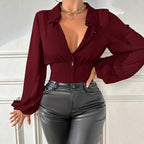 Women's Long Sleeve Wine Red Top