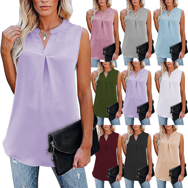 Women's Loose V-neck Sleeveless Lace Top