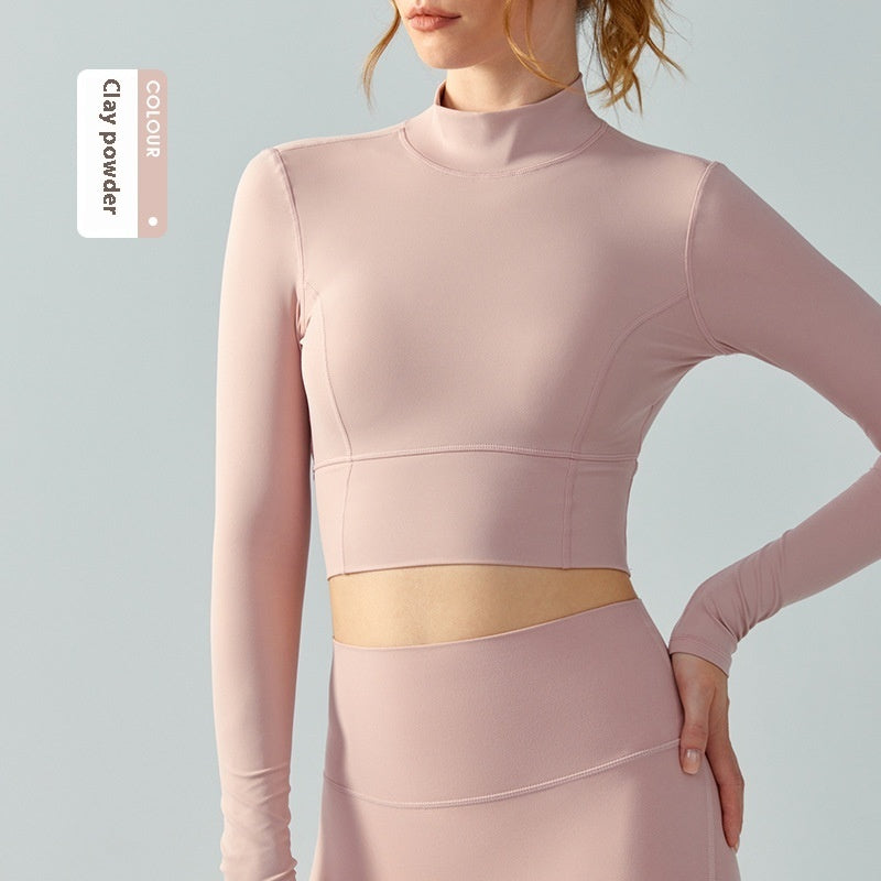 Women's High Neck Long Sleeve Open Back Athletic Top