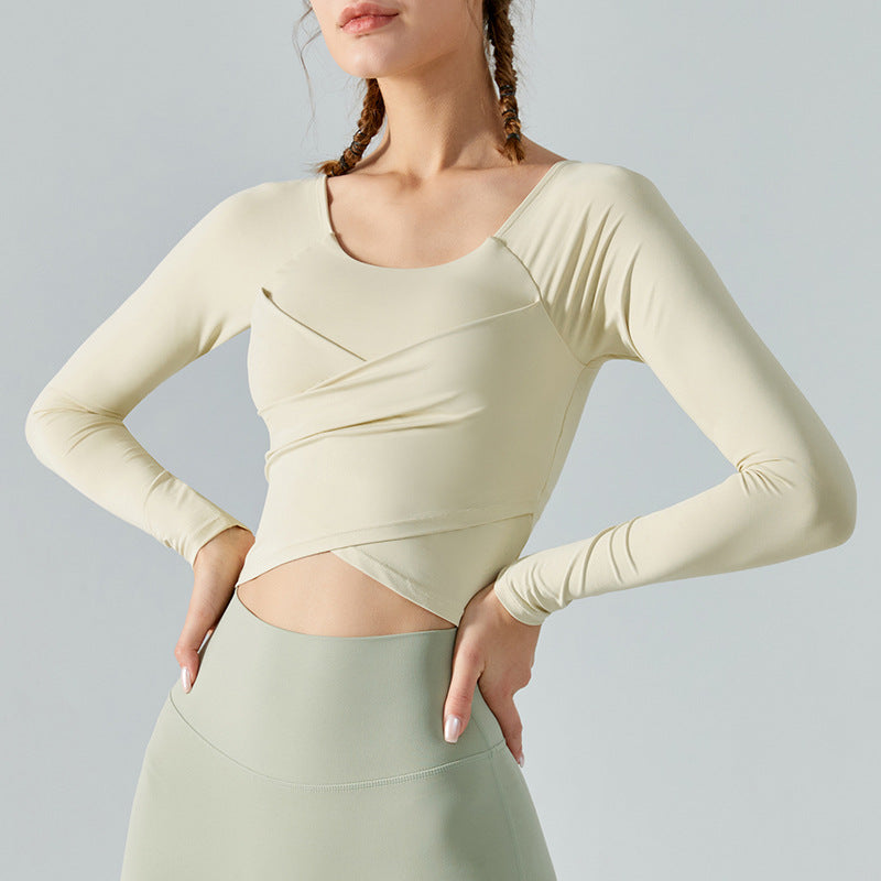 Women's Long Sleeve Cross Pleated Workout Top