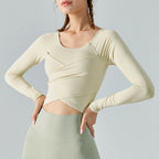 Women's Long Sleeve Cross Pleated Workout Top