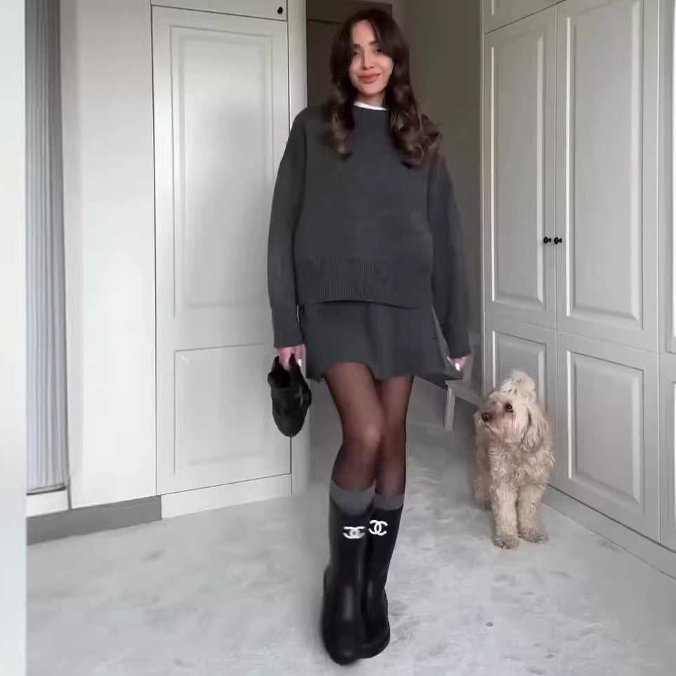 Women's 2 Piece Knitted Sweater And Short Skirt Set