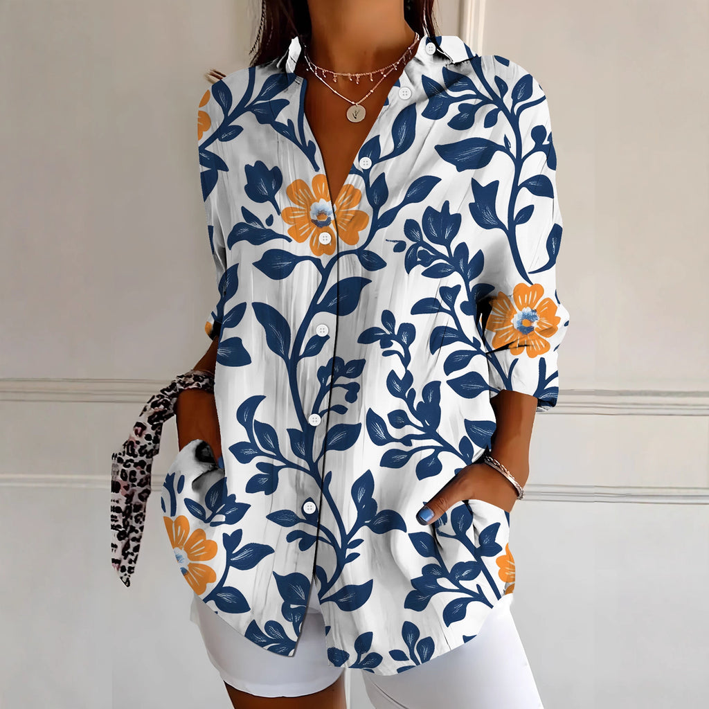Women's Elegant Floral Print Long-Sleeve Shirt