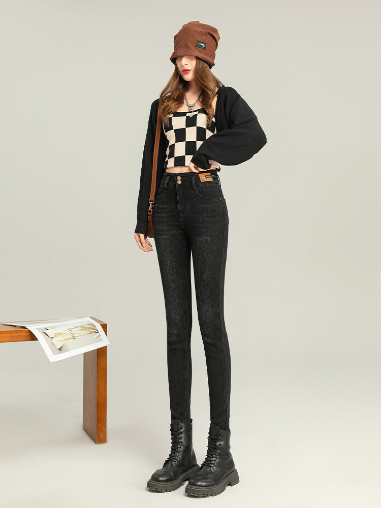 Women's Fleece-lined Thick Slim Fit Jeans