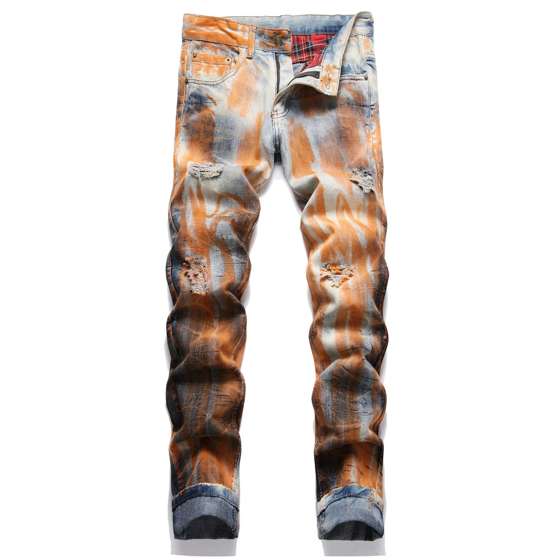Men's Colored Ripped Patchwork Jeans