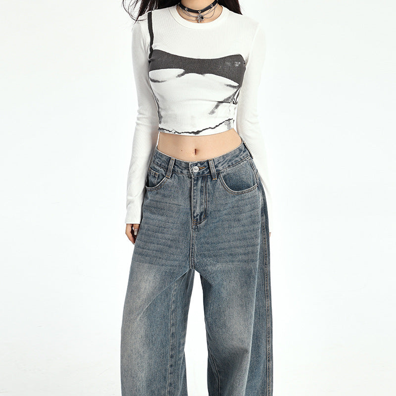 Women's American-style Retro Loose Wide-leg Jeans