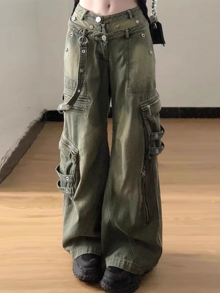 Women's Dusty Slate American Retro Washed Cargo Jeans