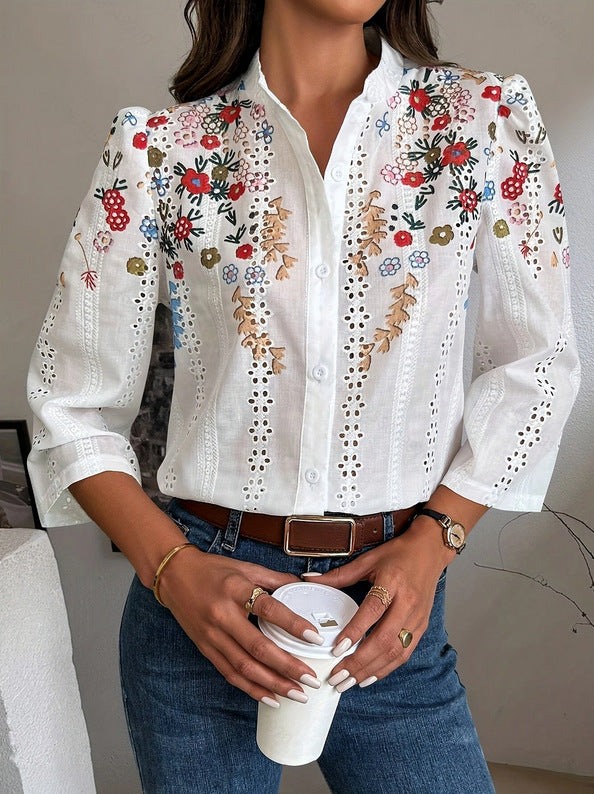 Women's Floral Spring Retro-Printed Shirt