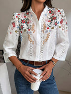 Women's Floral Spring Retro-Printed Shirt