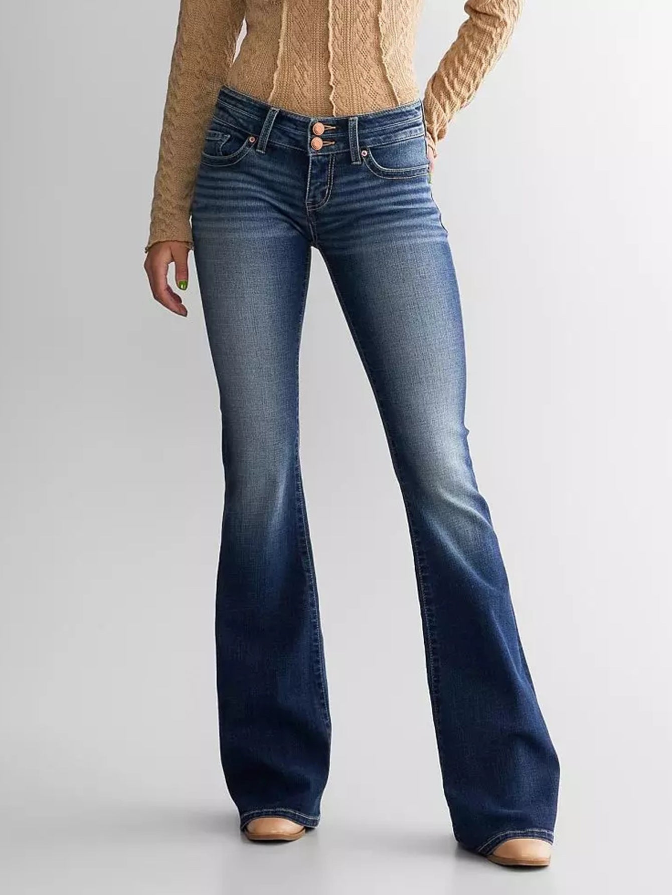 Women's Mid Waist Slim Fit Stretch Retro Flared Jeans