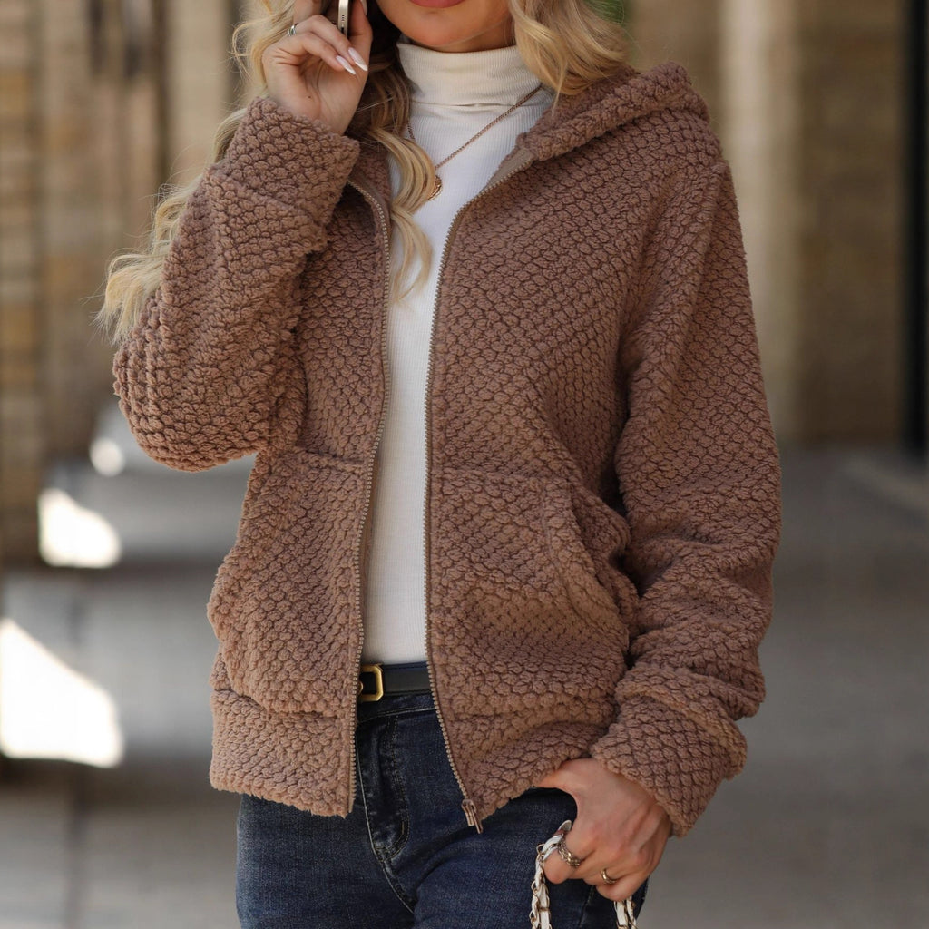 Women's Loose Pocket Hooded Zipped Sweater