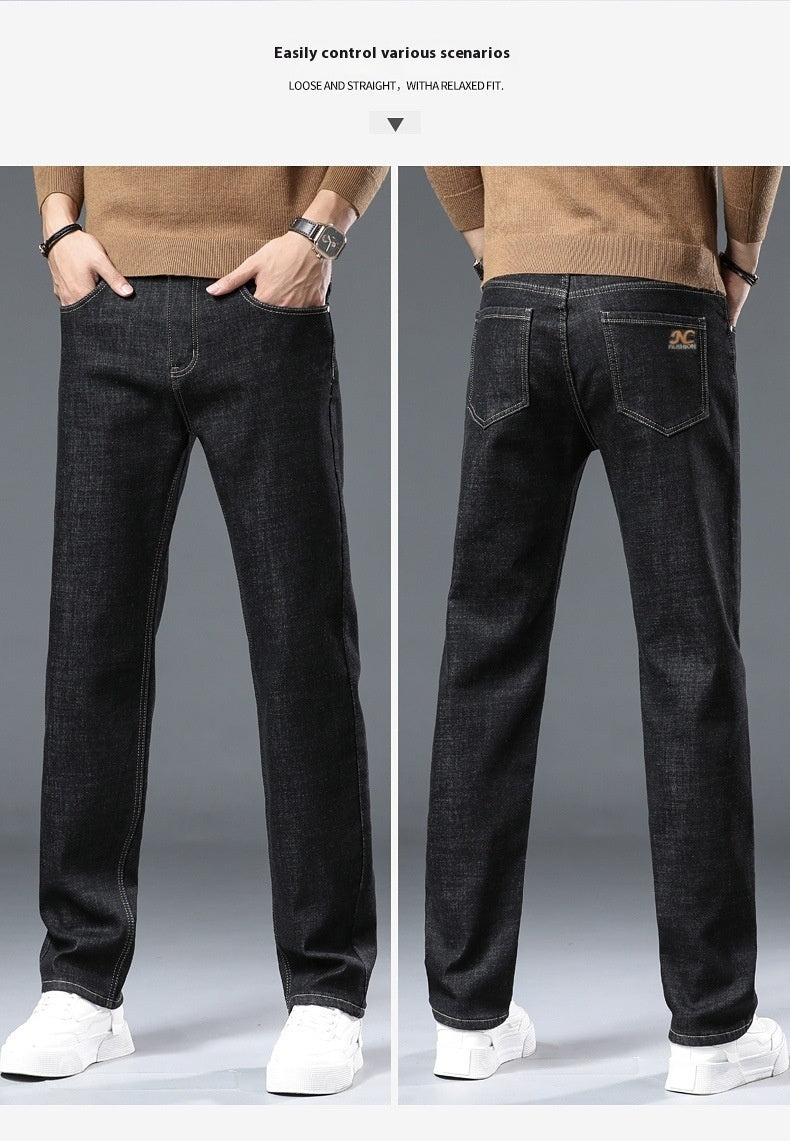 Men's Straight Fleece-lined Thick Jeans
