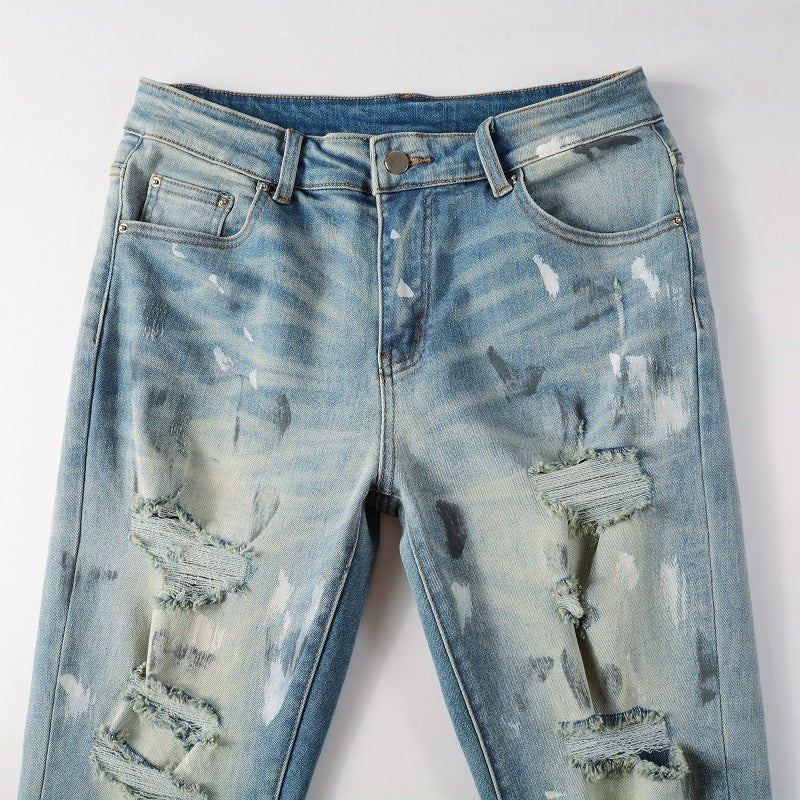 Men's Vintage Paint Splatter Ripped Jeans