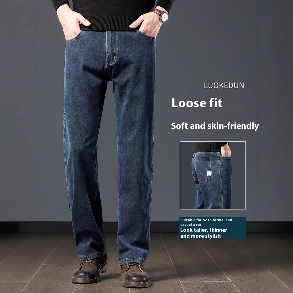 Men's Straight Loose Fleece Padded Jeans