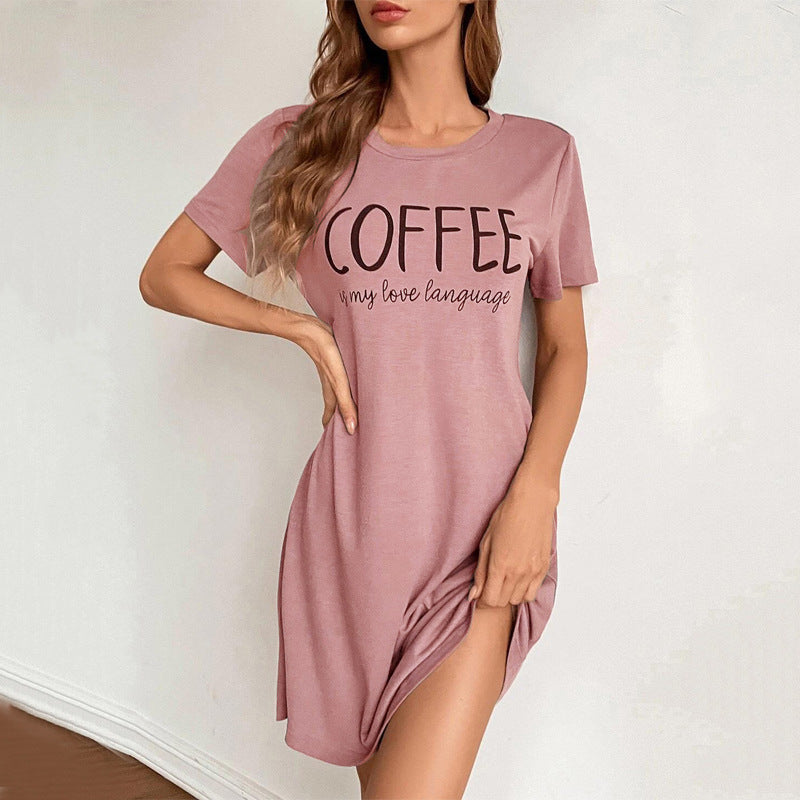 Women's Coffee Print Elongated Sleepwear One-Piece