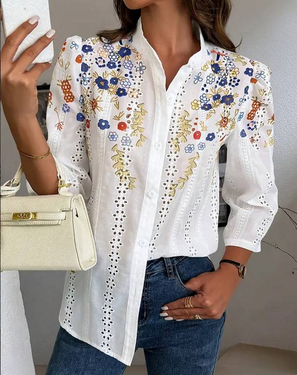 Women's Floral Spring Retro-Printed Shirt