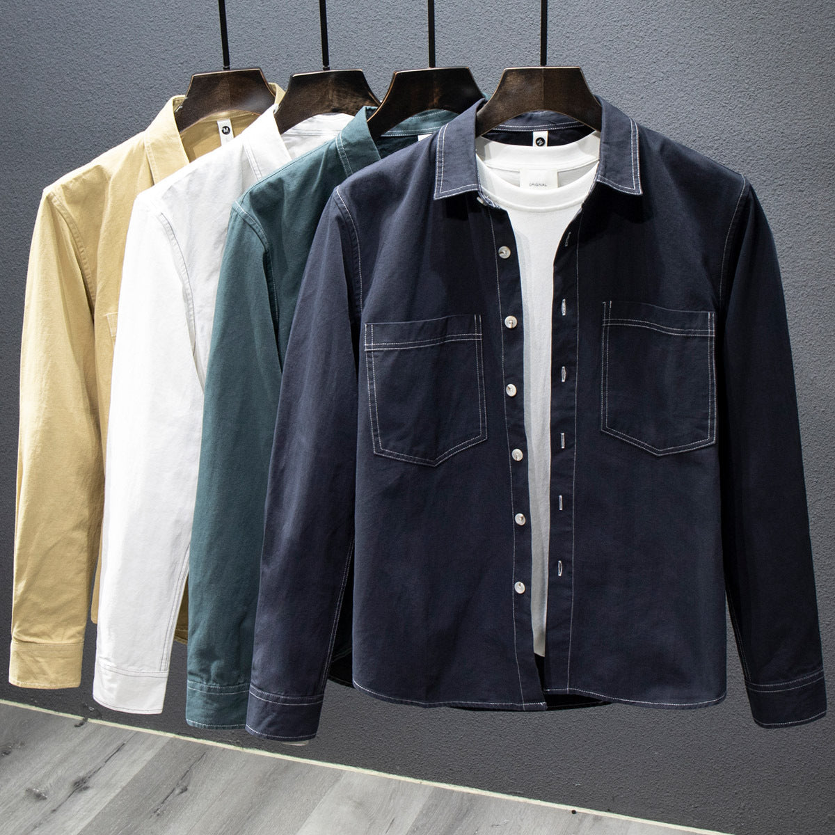 Men's Pure Cotton Multi-Pocket Long-Sleeved Staple Shirt