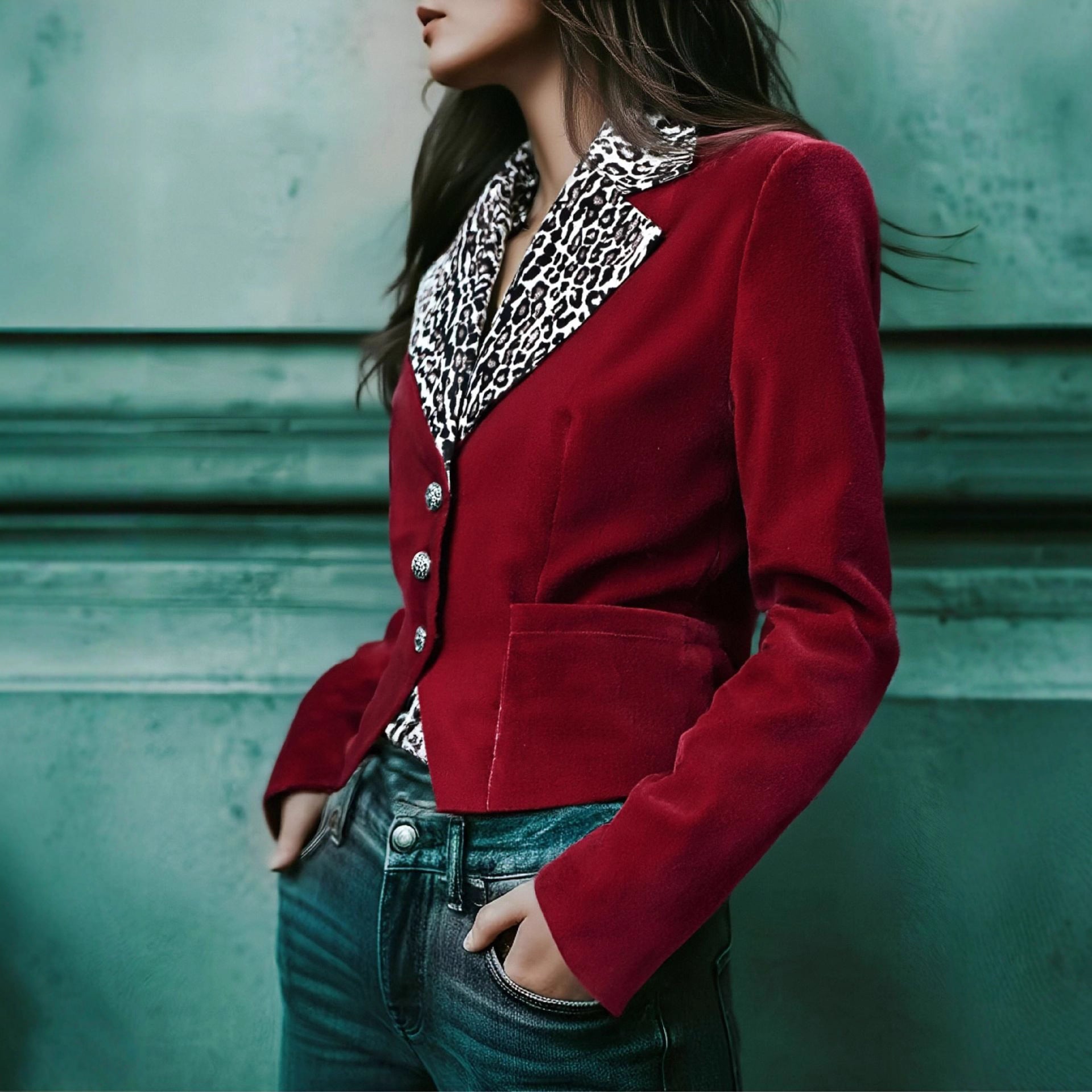 Womens Leopard-print Cropped Jacket