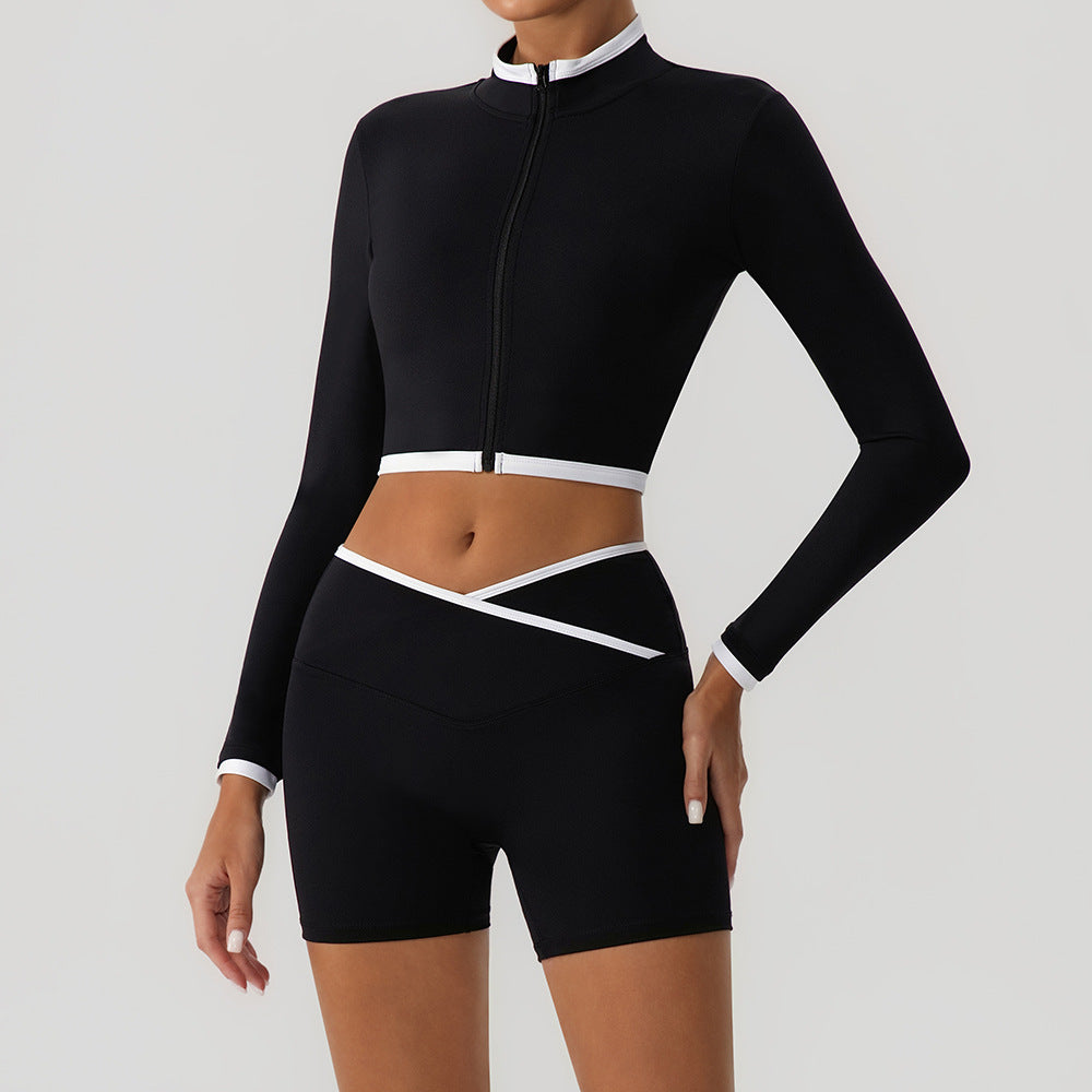 Women's Hip-Lifting Yoga Jacket And Shorts Set