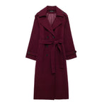 Women's Wine-Red Double-Breasted Trench Coat
