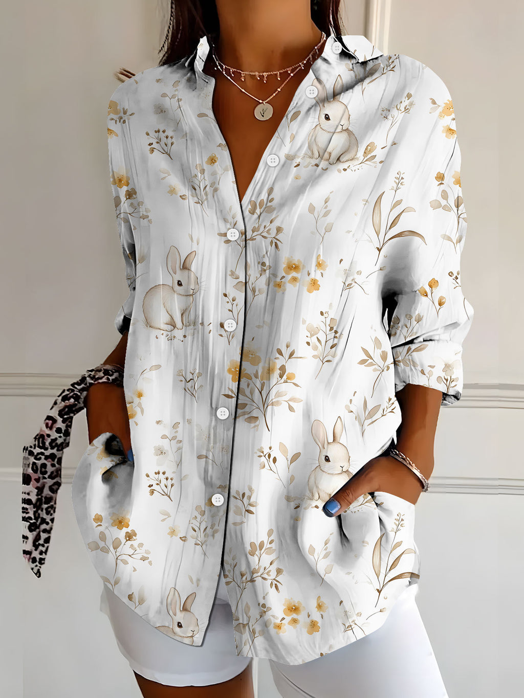 Women's Elegant Floral Print Long-Sleeve Shirt