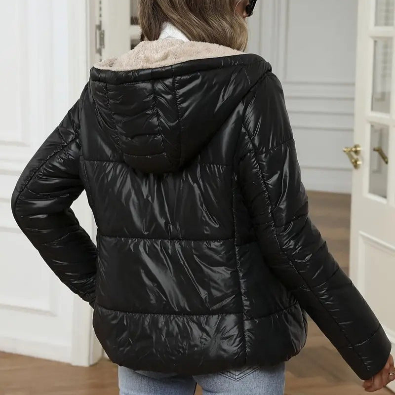 Women's Brushed And Quilted Hooded Cotton-padded Coat