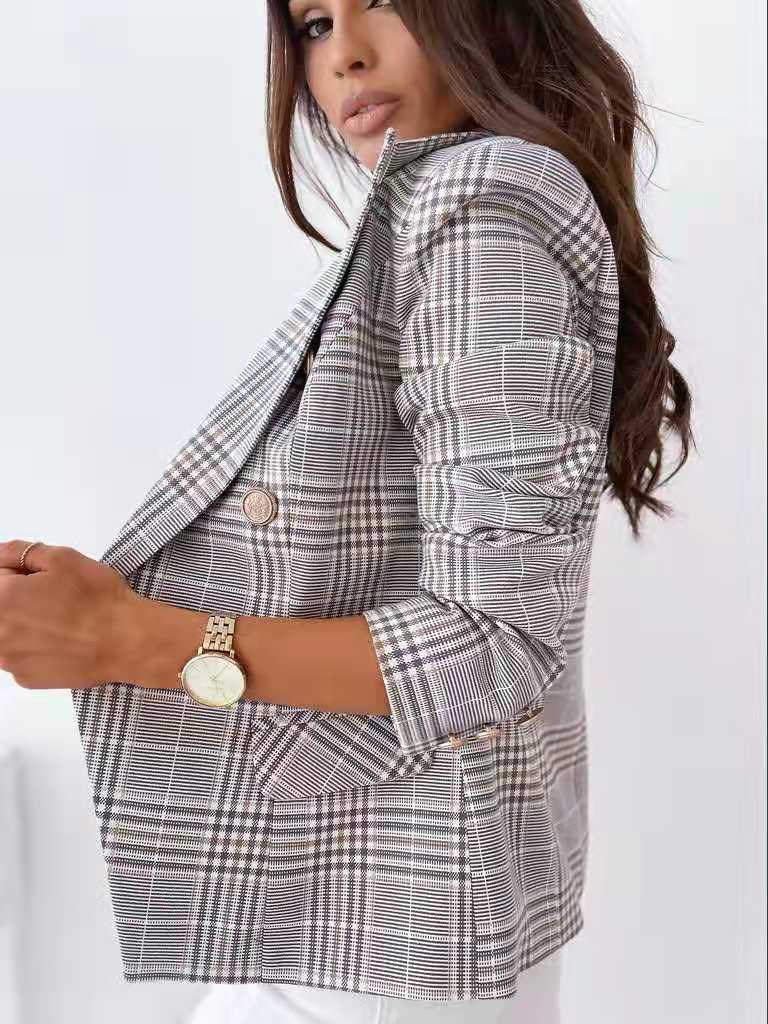 Women's Slim Plaid Suit Jacket