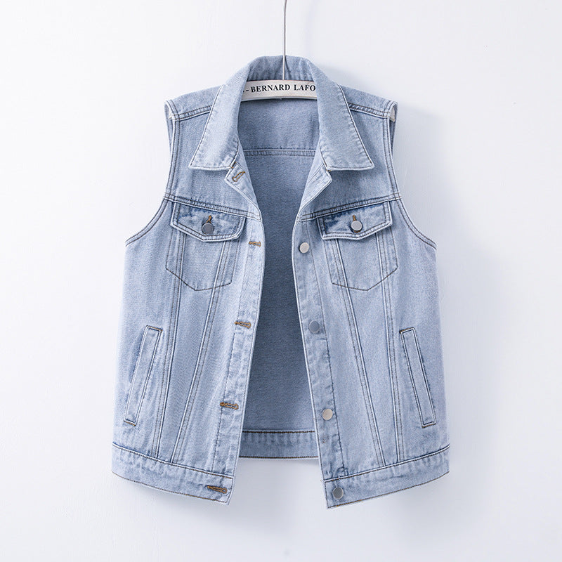 Women's Relaxed Light Blue Sleeveless Denim Waistcoat