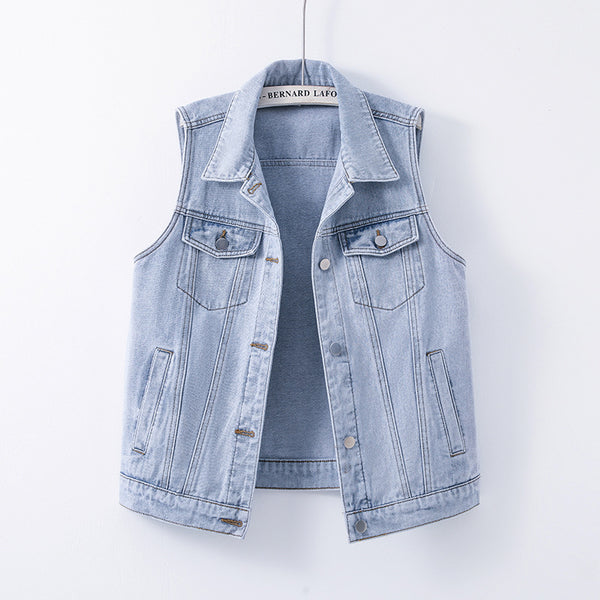 Women's Relaxed Light Blue Sleeveless Denim Waistcoat