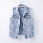 Women's Relaxed Light Blue Sleeveless Denim Waistcoat