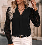 Women's Laced Long-sleeved V-neck Chiffon Top