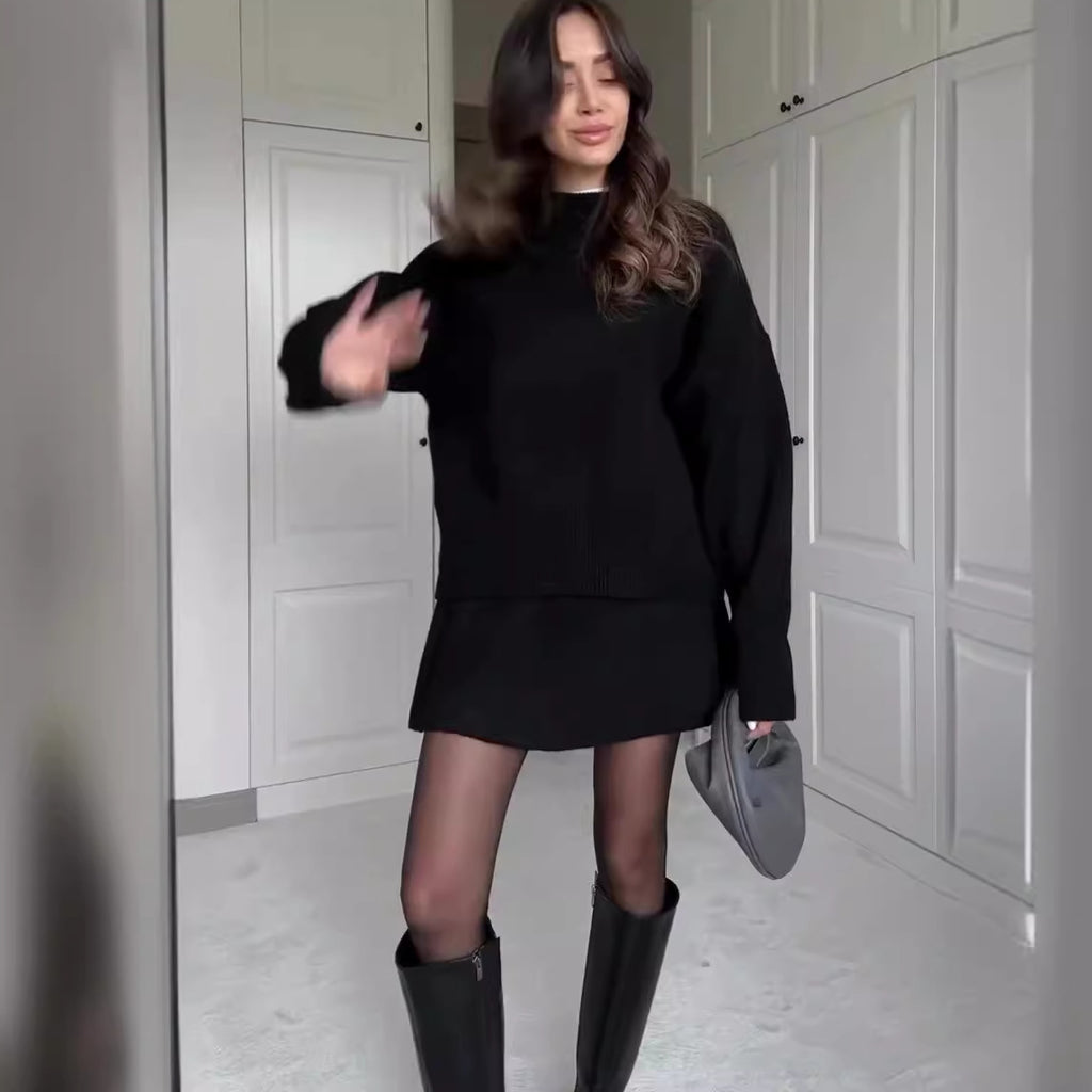 Women's 2 Piece Knitted Sweater And Short Skirt Set
