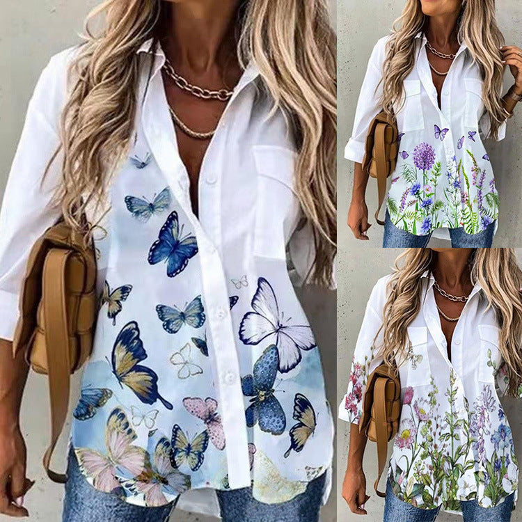 Women's Botanical And Abstract Long Sleeve Shirt