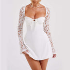 Women's Elegant Laced Long Sleeve Backless Lace Up Dress