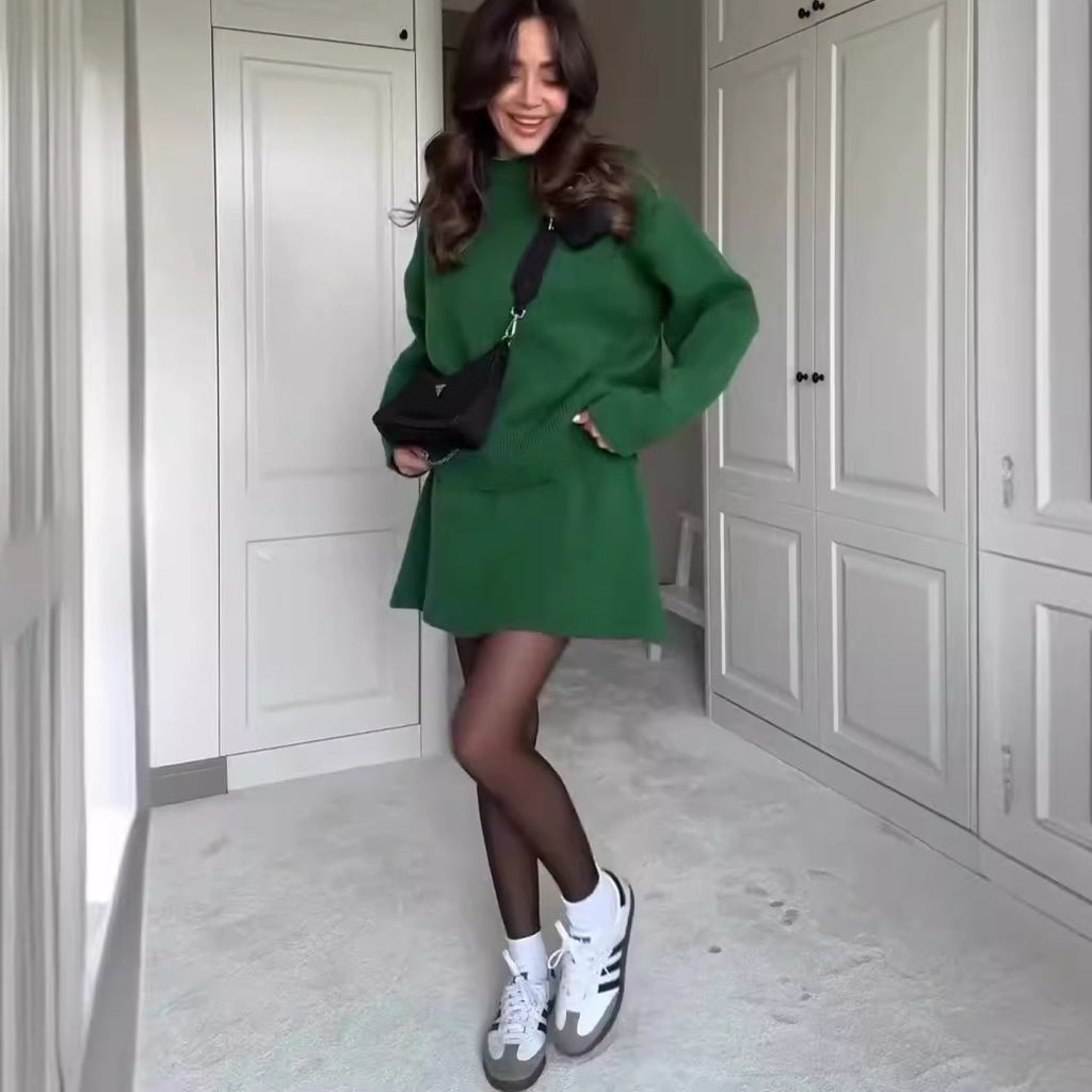 Women's 2 Piece Knitted Sweater And Short Skirt Set