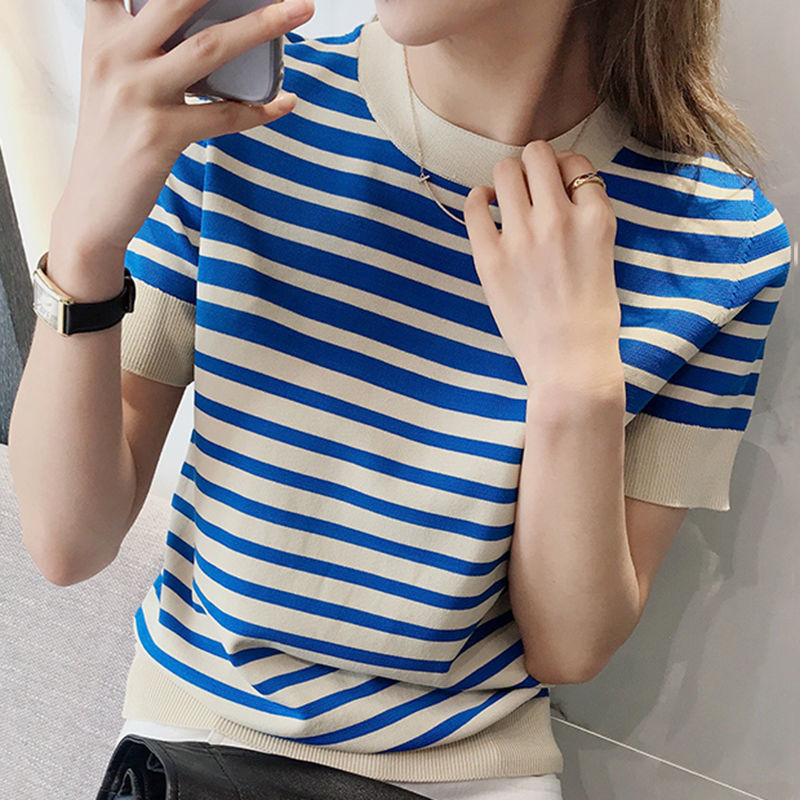 Women's Loose Round Neck Striped T-shirt