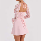 Women's Elegant Laced Long Sleeve Backless Lace Up Dress