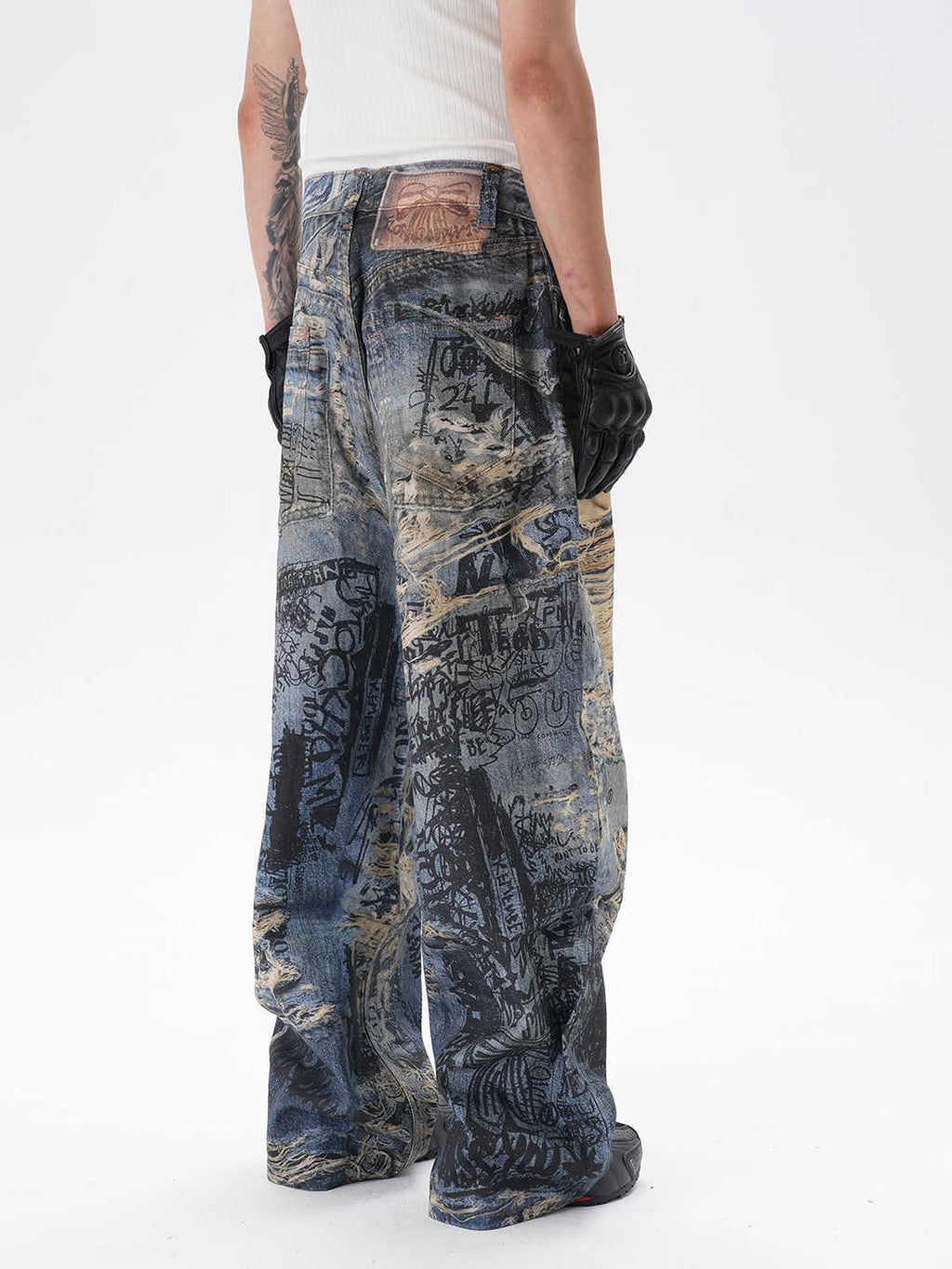 Men's Ripped Graffiti Straight Jeans