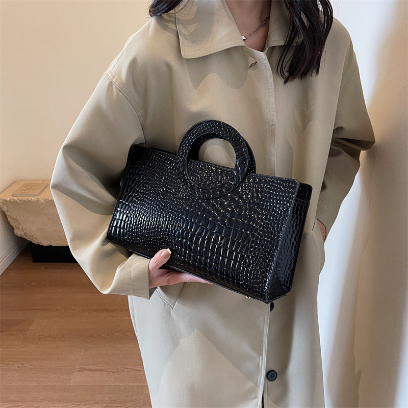 Women's Rectangle Crocodile Textured Handbag