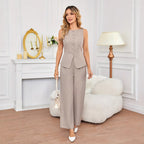 Women's Sleeveless Top And Tie-Waist Wide-Leg Pants Set