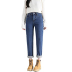 Women's Straight High Waist Thickened Fleece Padded Jeans