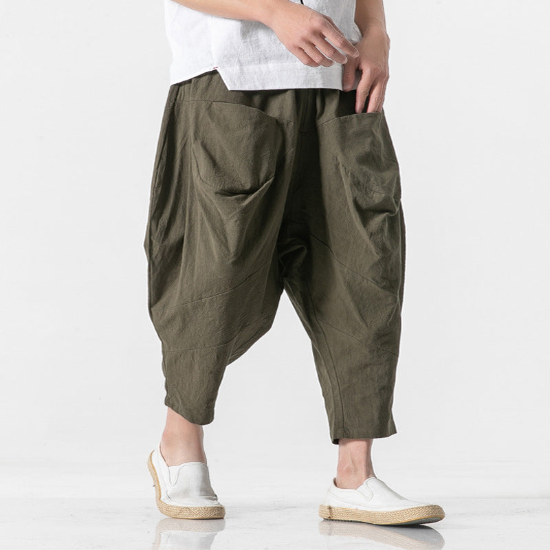 Men's Loose-fit Cotton-linen Wide-leg Pants