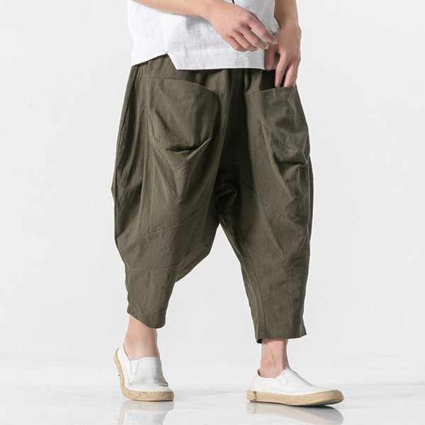 Men's Loose-fit Cotton-linen Wide-leg Pants