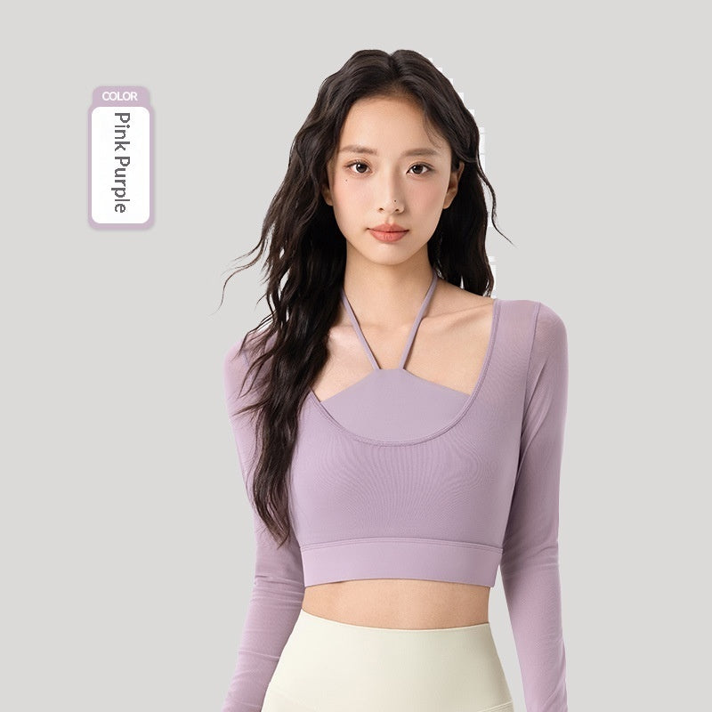 Women's Mesh Long-Sleeve Yoga Top With Built-In Sports Bra
