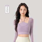 Women's Mesh Long-Sleeve Yoga Top With Built-In Sports Bra