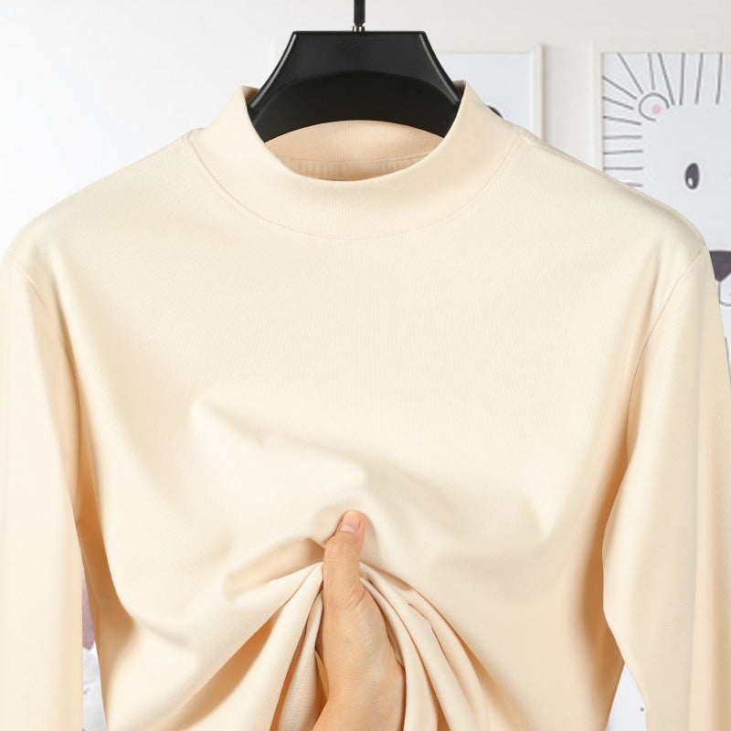 Men's Solid Color Threaded Velvet High Neck T-shirt