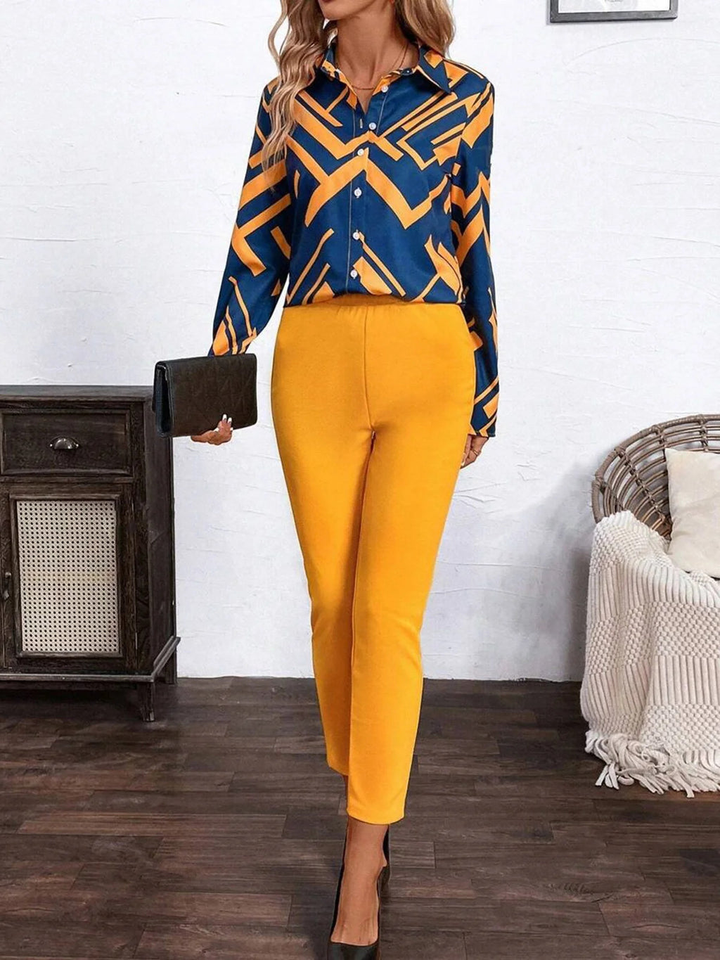 Women's Elegant Printed Long-sleeve Top