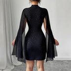 Women's Elegant Round Neck Cape Sleeve Wrapped Dress