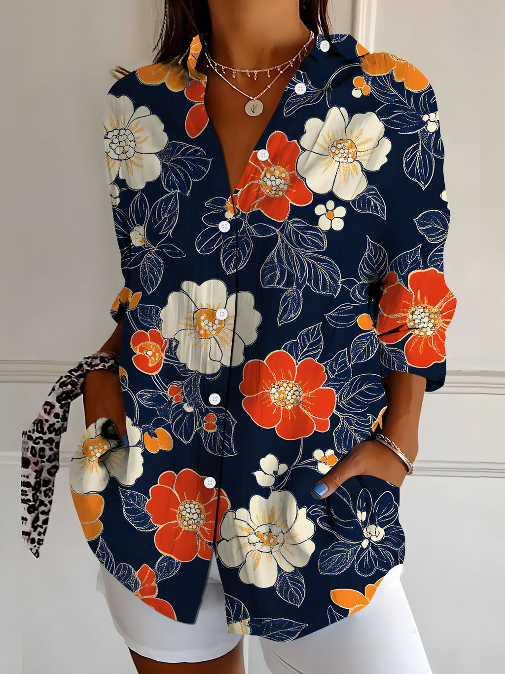 Women's Botanical Print Long Sleeve Shirt